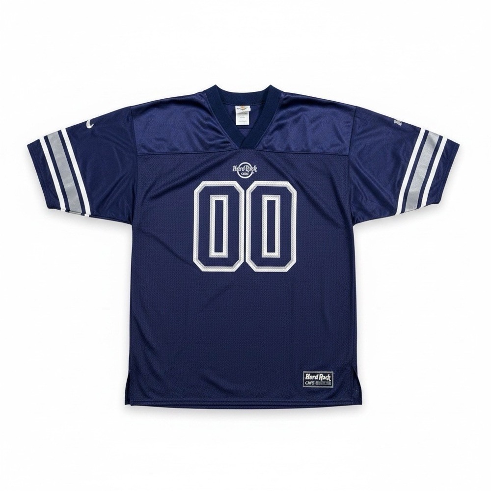 Hard Rock Cafe Cleveland Football Jersey Mens Large Navy Blue Mesh 00 USA Made